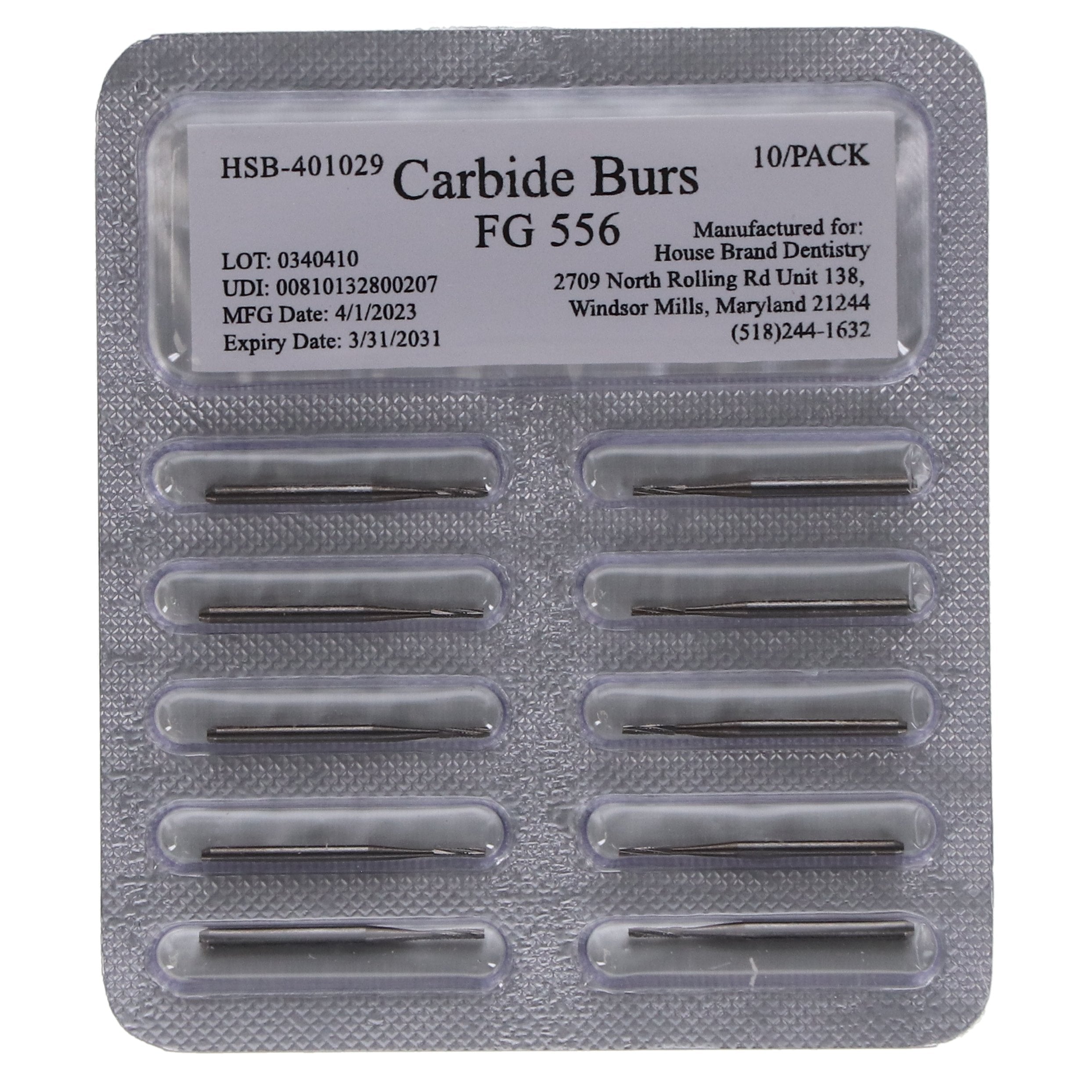 House Brand Dentistry 401029 FG Friction Grip #556 Straight Fissure Crosscut Carbide Burs 100/Pk House Brand Dentistry 401029 FG Friction Grip #556 Straight Fissure Crosscut Carbide Burs 100/Pk